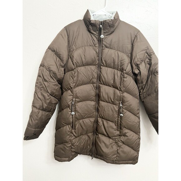 LL Bean Women’s Winter Down Puffer Parka Jacket Size Small Brown Outdoors Hole - Picture 1 of 11